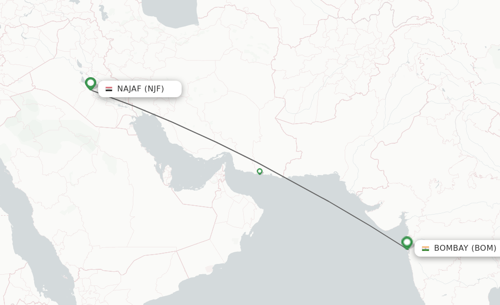 Flights from Al-Najaf to Mumbai route map