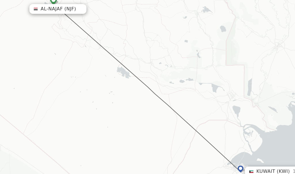 Flights from Al-Najaf to Kuwait route map
