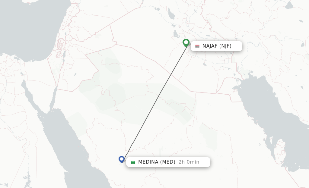 Flights from Al-Najaf to Madinah route map