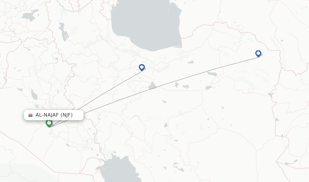 Route map with flights from Al-Najaf with ATA Airlines