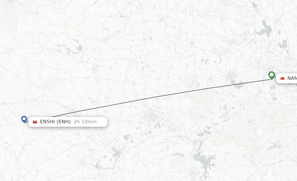 Flights from Nanjing to Enshi route map