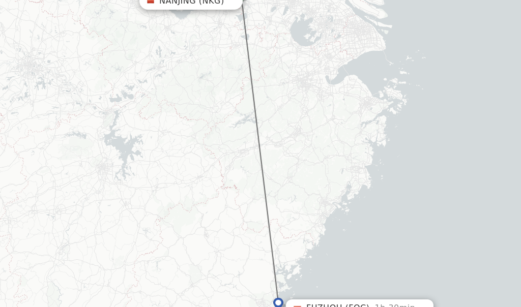 Flights from Nanjing to Fuzhou route map