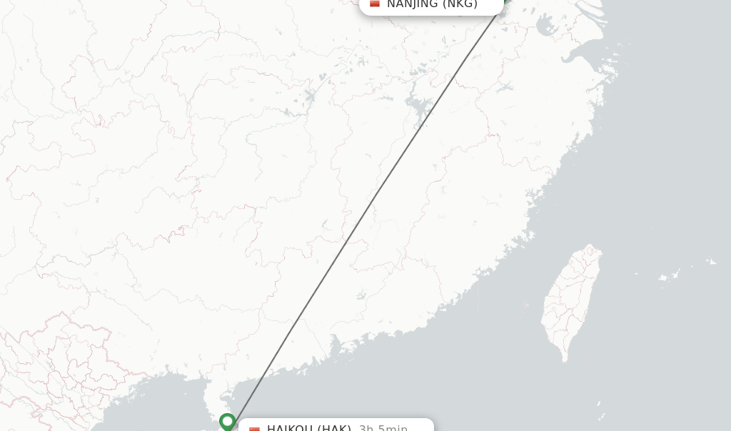 Flights from Nanjing to Haikou route map