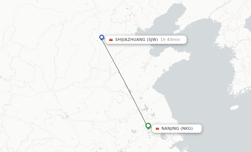 Flights from Nanjing to Shijiazhuang route map