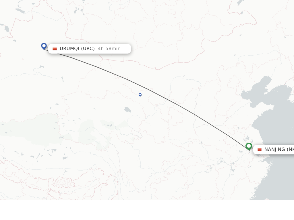 Flights from Nanjing to Urumqi route map