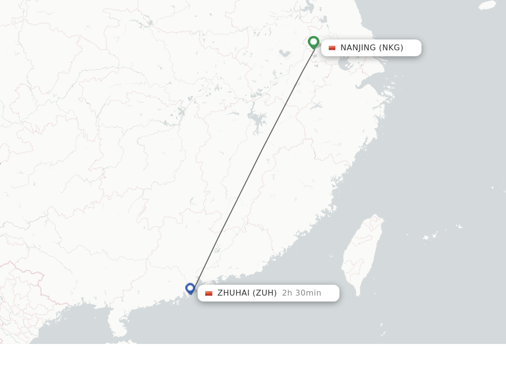 Flights from Nanjing to Zhuhai route map