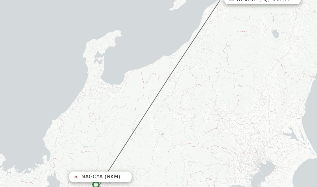 Flights from Nagoya to Niigata route map
