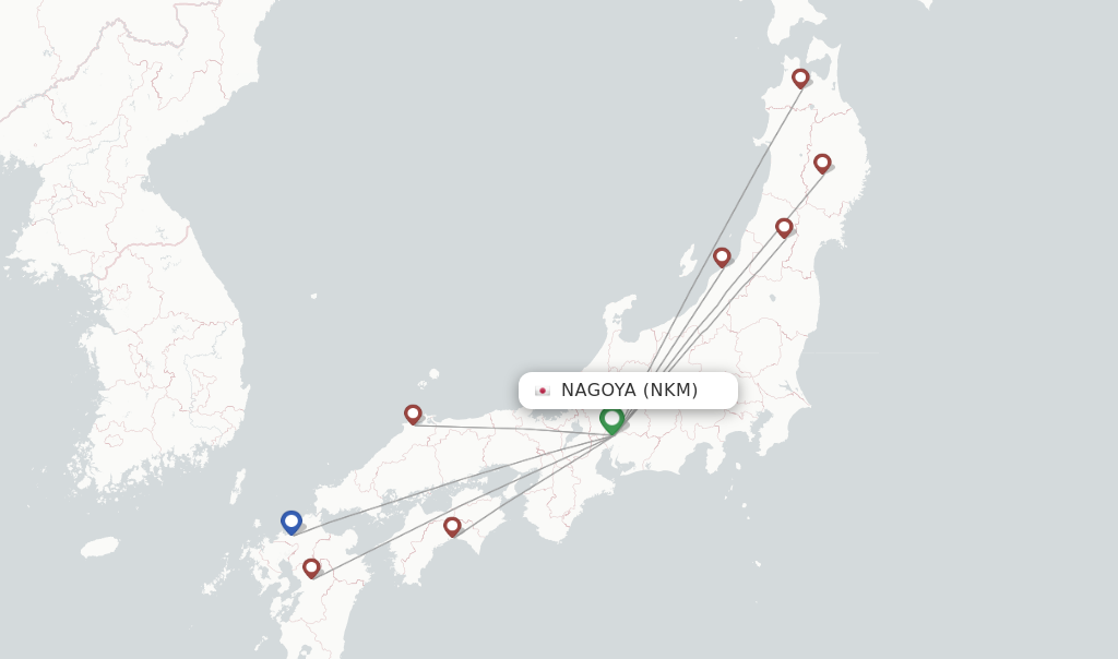 Flights from Nagoya to Sapporo route map