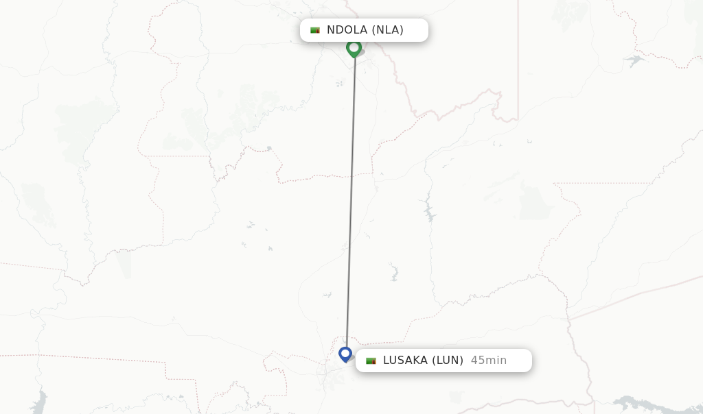 Flights from Ndola to Lusaka route map