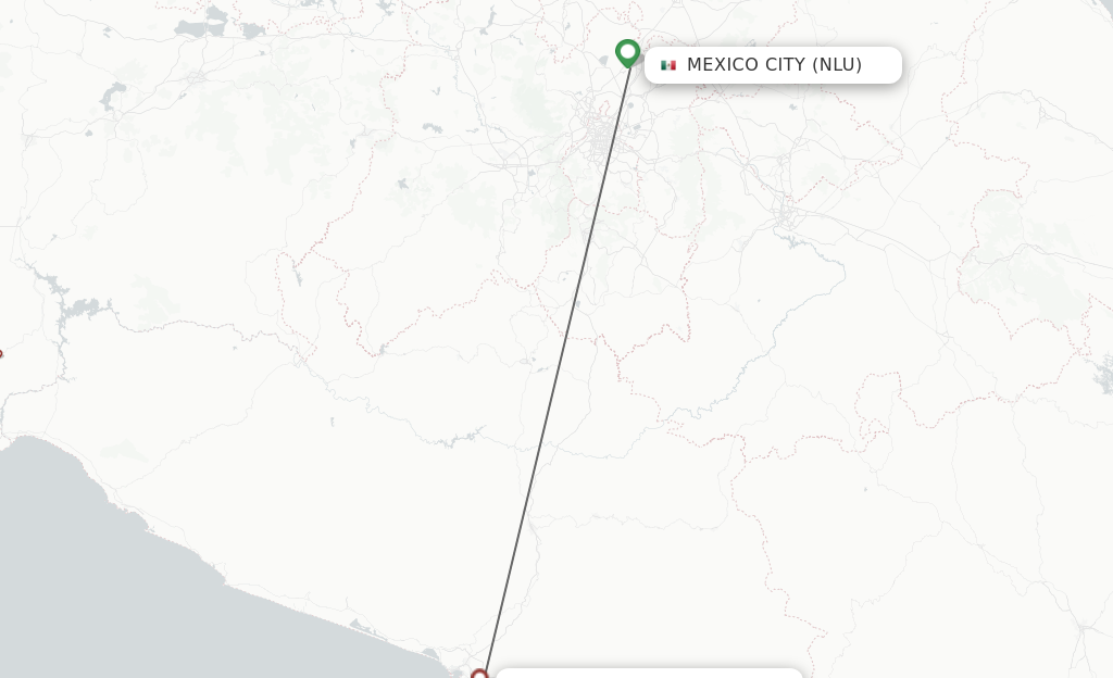 Flights from Mexico City to Acapulco route map