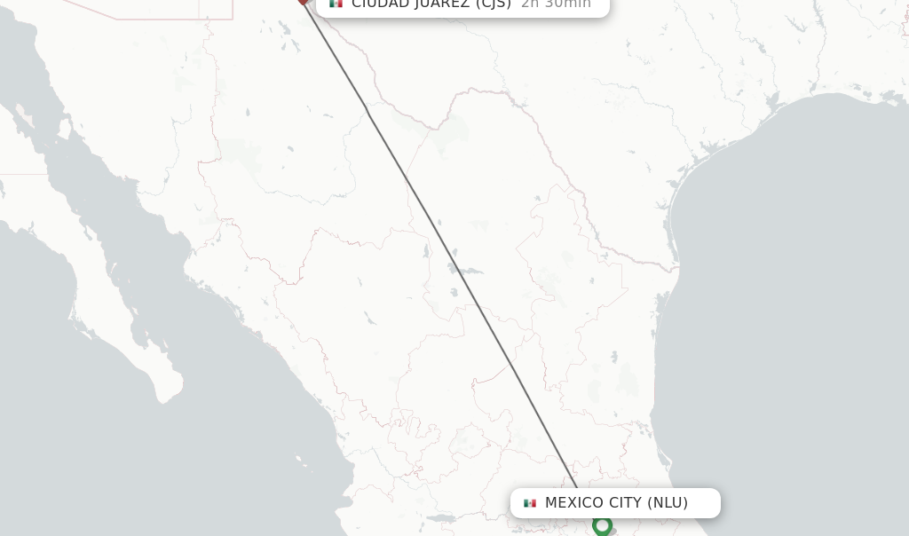Flights from Ciudad Juarez to Mexico City route map