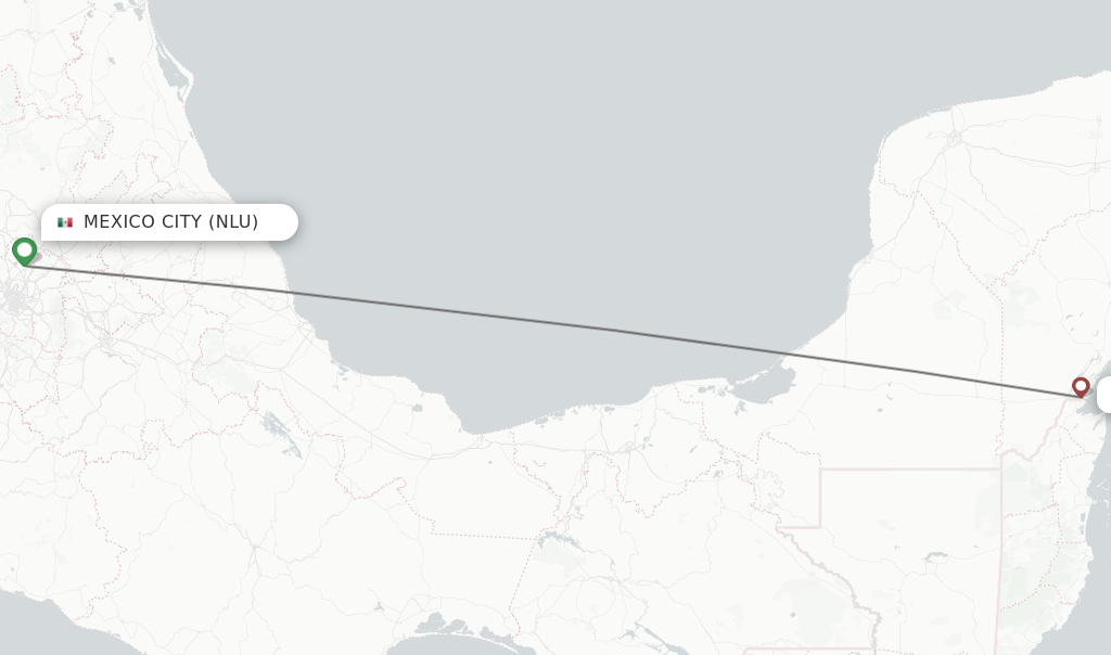 Flights from Mexico City to Chetumal route map