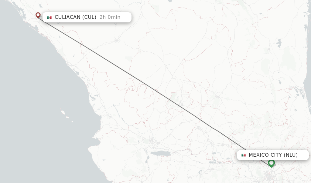 Flights from Culiacan to Mexico City route map