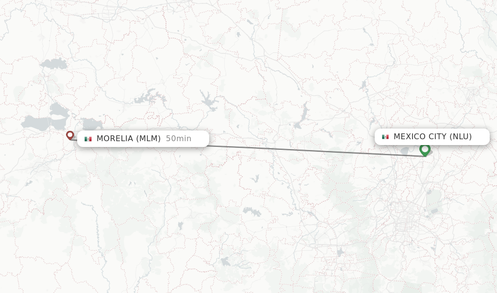 Flights from Morelia to Mexico City route map