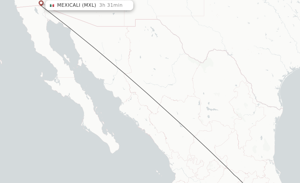 Flights from Mexico City to Mexicali route map