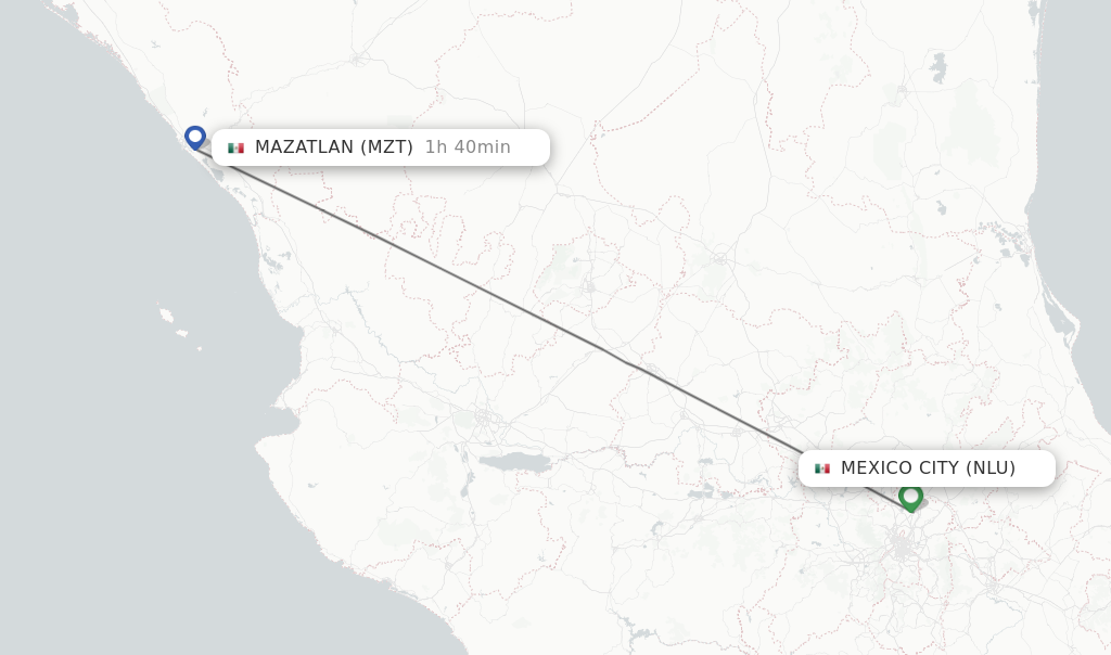 Flights from Mazatlan to Mexico City route map