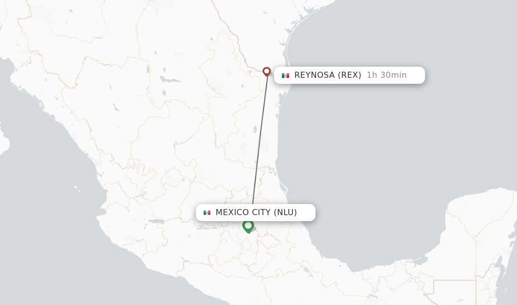 Flights from Reynosa to Mexico City route map