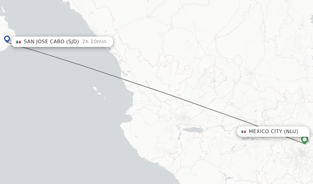 Flights from Mexico City to San Jose Cabo route map