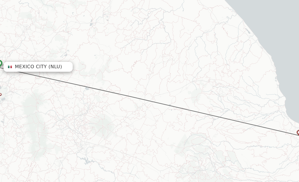 Flights from Mexico City to Veracruz route map