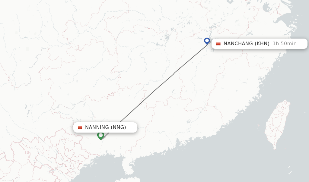 Flights from Nanning to Nanchang route map