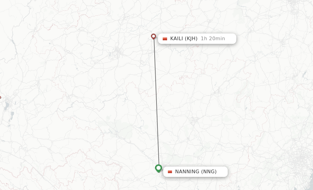 Flights from Nanning to Kaili route map
