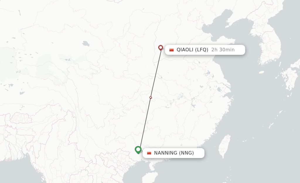Flights from Nanning to Qiaoli route map