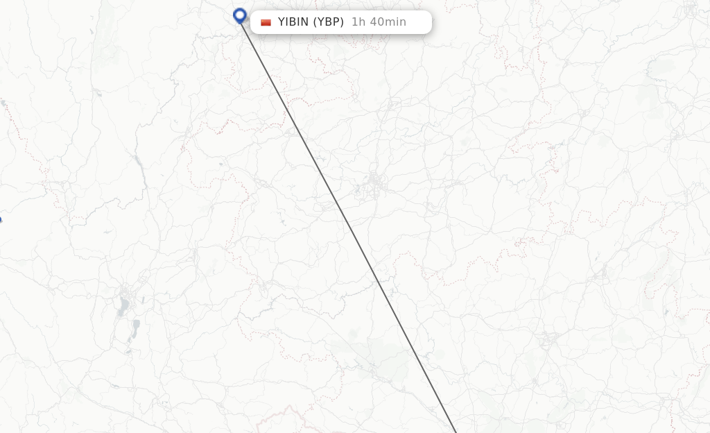 Flights from Nanning to Yibin route map