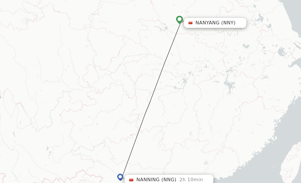 Flights from Nanyang to Nanning route map