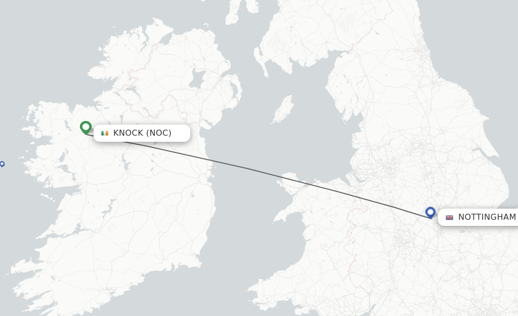 Flights from Knock to Leicestershire route map