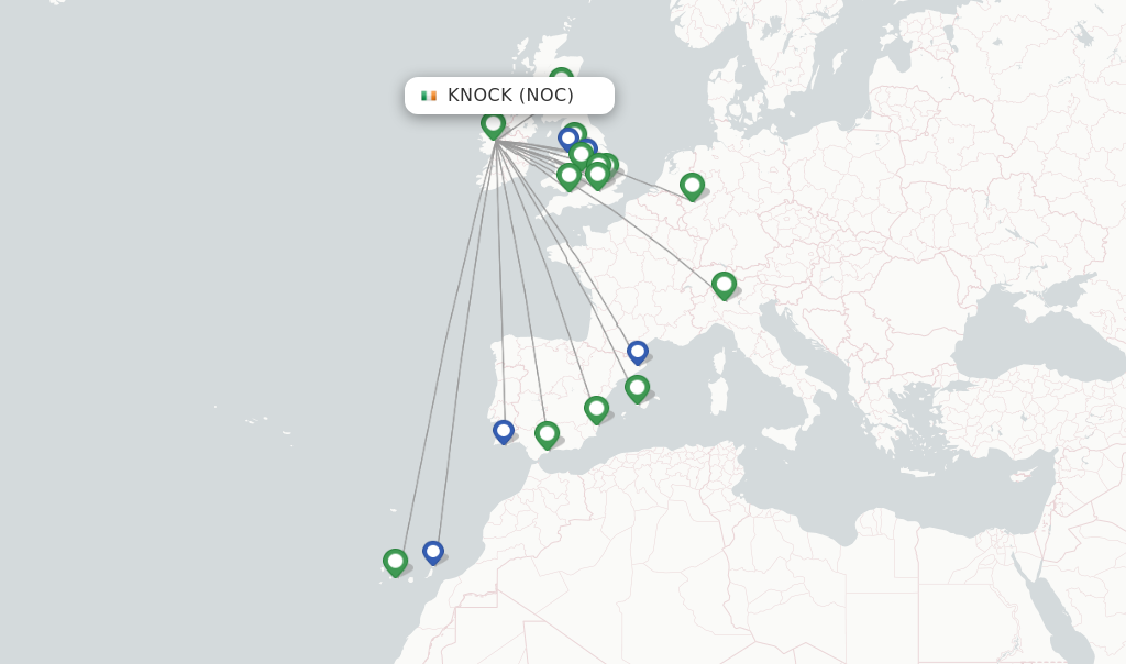 Flights from Knock to London route map