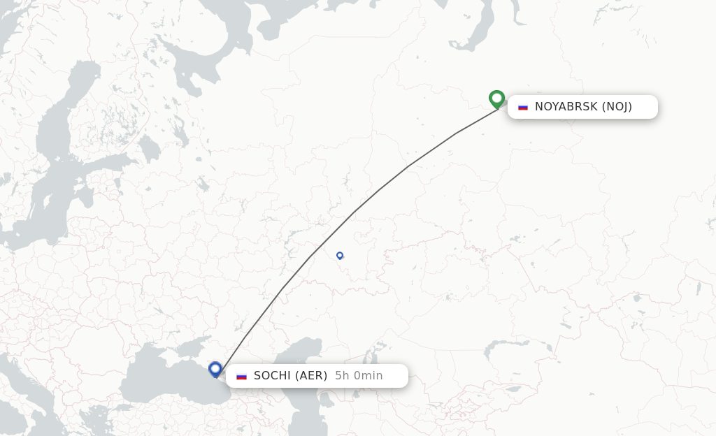 Flights from Nojabrxsk to Adler/Sochi route map