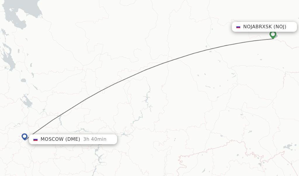 Flights from Nojabrxsk to Moscow route map
