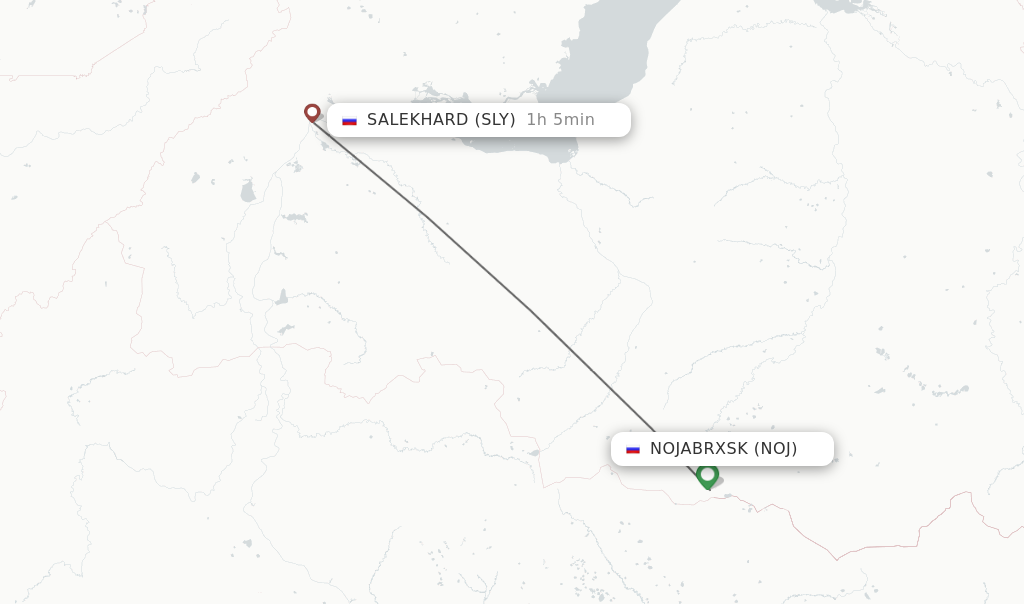 Flights from Nojabrxsk to Salekhard route map