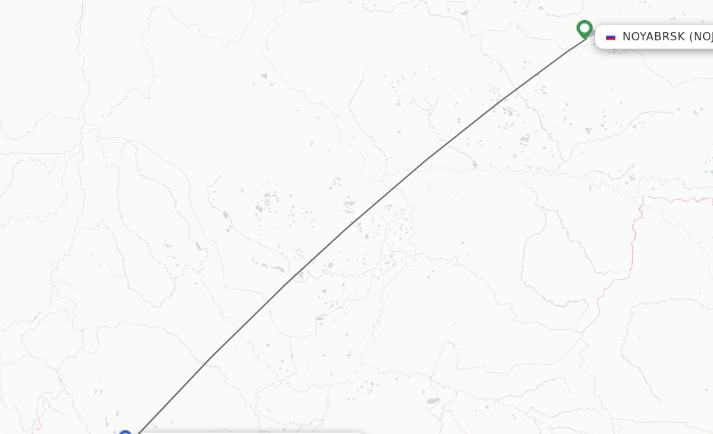 Flights from Nojabrxsk to Yekaterinburg route map