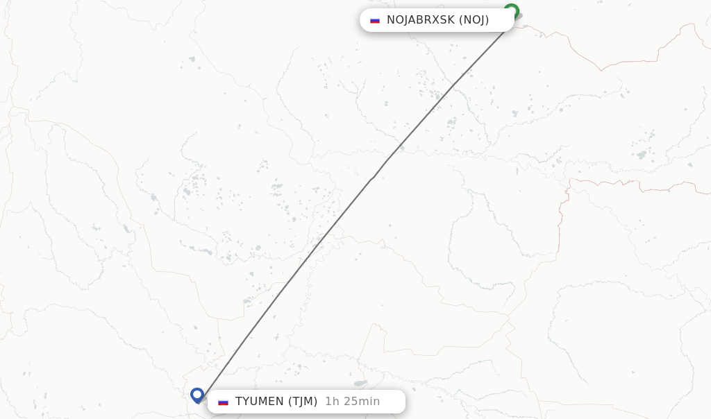 Flights from Nojabrxsk to Tyumen route map