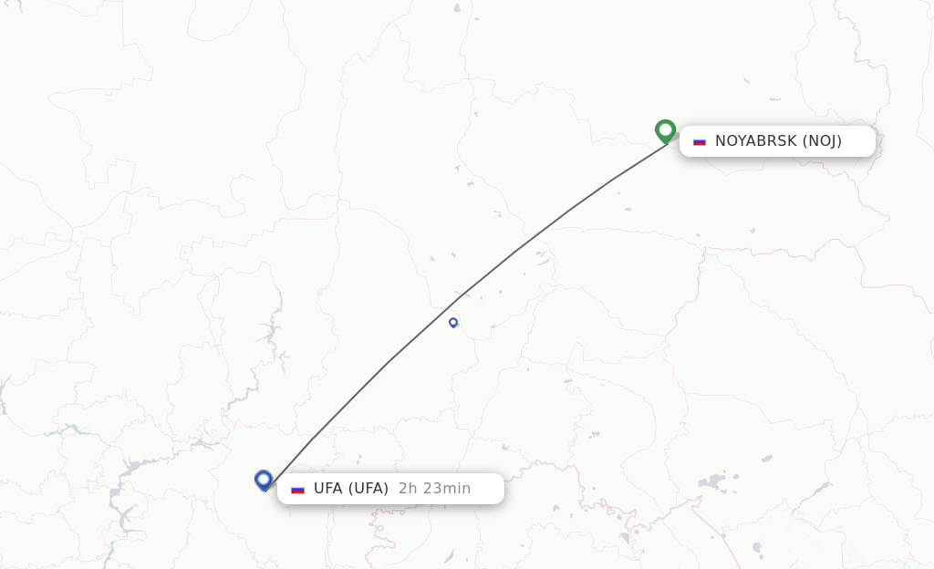 Flights from Nojabrxsk to Ufa route map