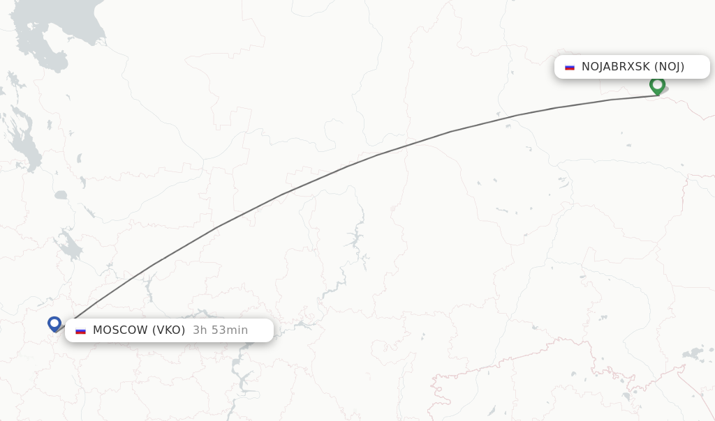 Flights from Nojabrxsk to Moscow route map