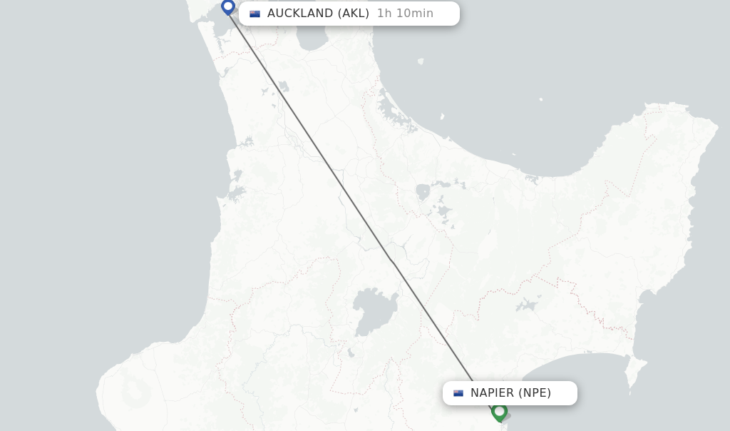 Flights from Napier to Auckland route map