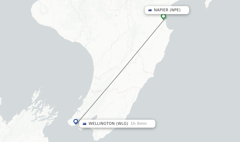 Flights from Napier to Wellington route map
