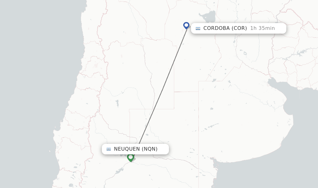 Flights from Neuquen to Cordoba route map