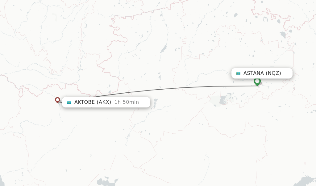 Flights from Astana to Aktobe route map