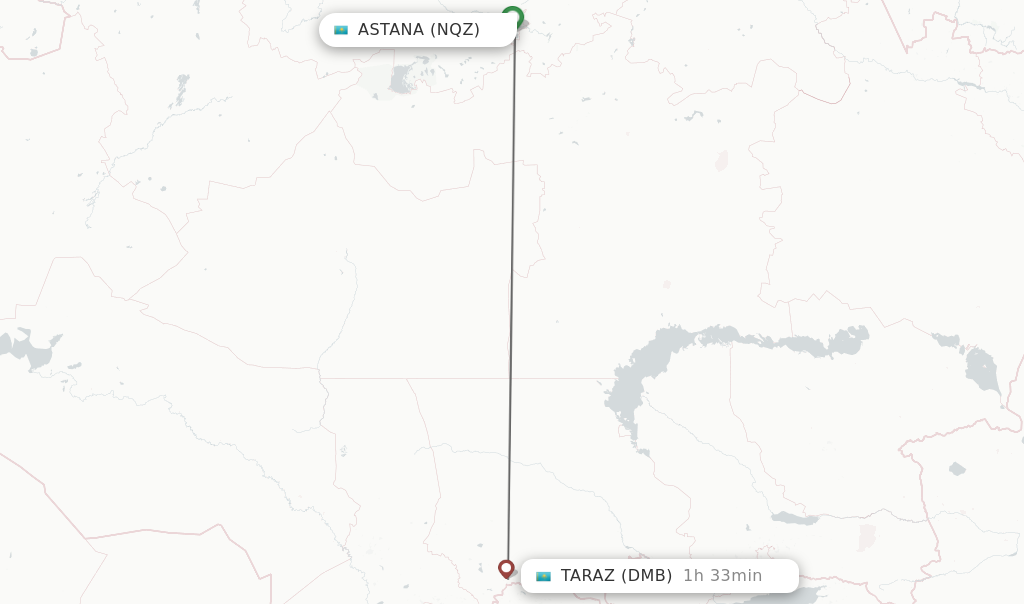 Flights from Astana to Taraz route map