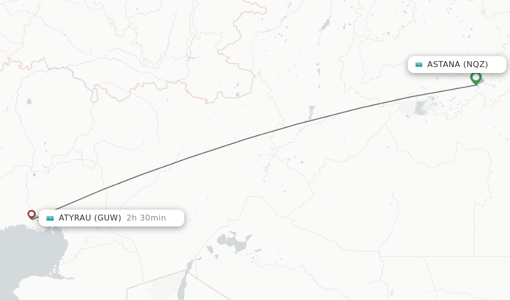 Flights from Astana to Atyrau route map