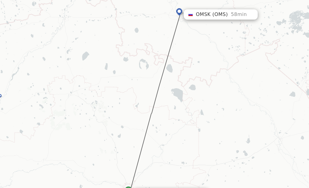 Flights from Astana to Omsk route map