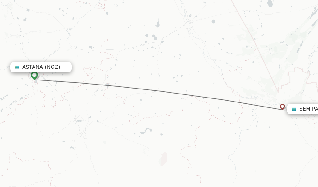 Flights from Astana to Semipalatinsk route map
