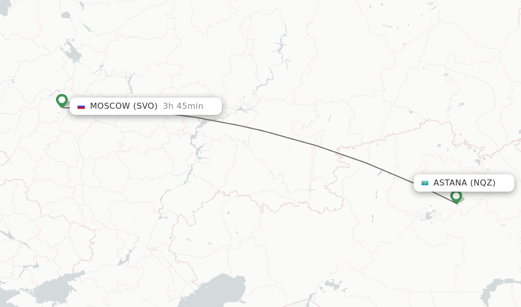 Flights from Astana to Moscow route map
