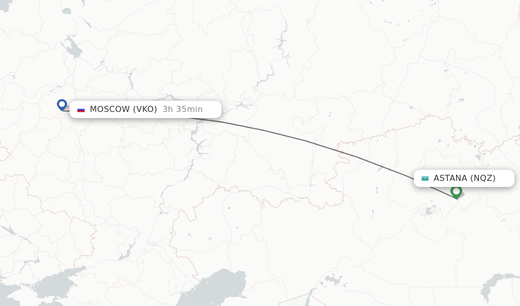 Flights from Astana to Moscow route map