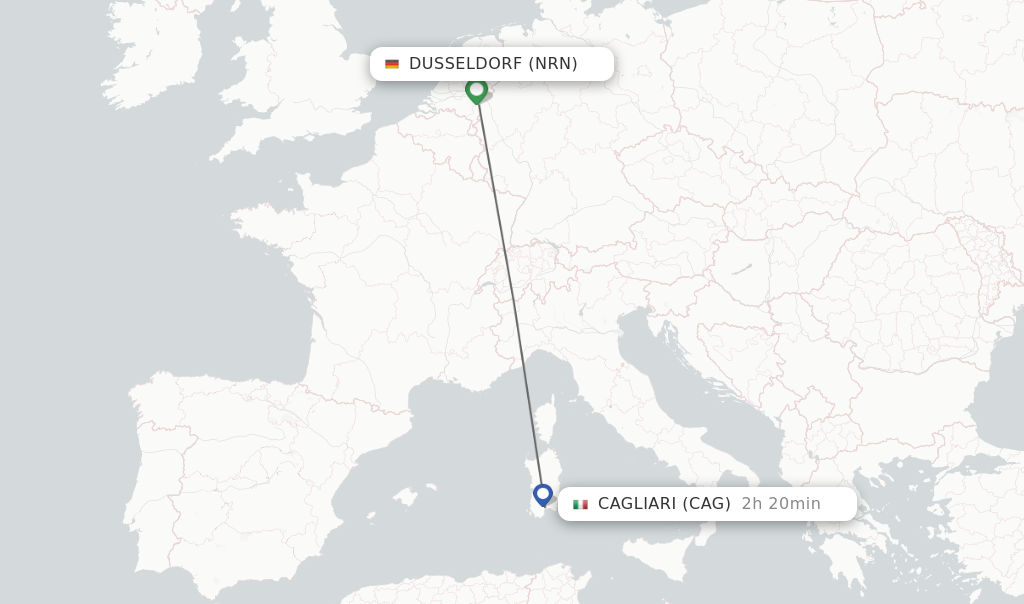 Flights from Dusseldorf to Cagliari route map