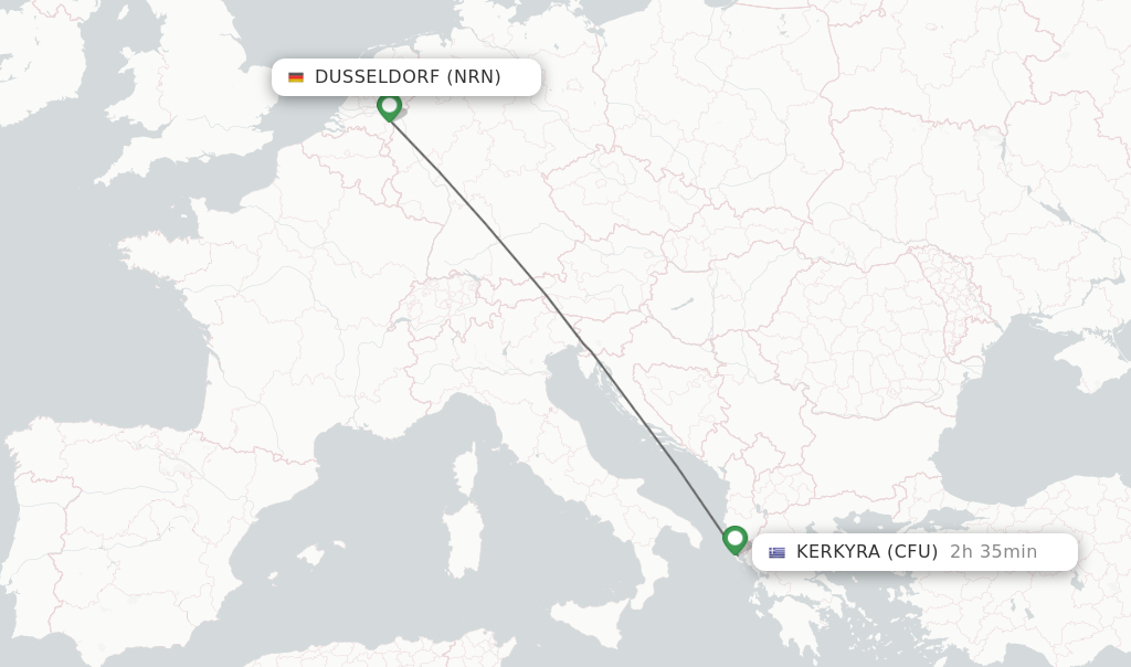 Flights from Dusseldorf to Kerkyra route map