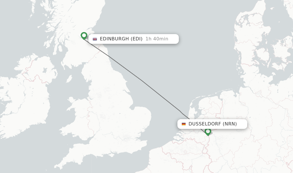 Flights from Dusseldorf to Edinburgh route map